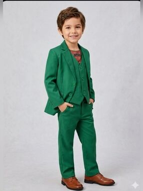 YuanLu Boys' 3-Piece Slim Fit Suit - Kelly Green, Size 6